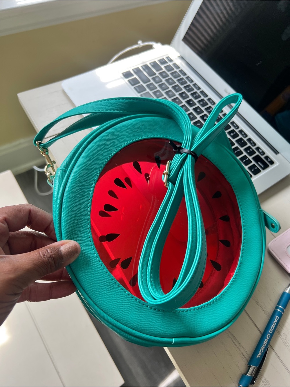 Teal Round Watermelon-Print Crossbody Bag - Picture 2 of 6